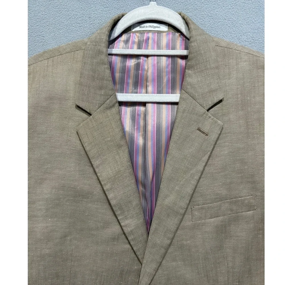 Michael Kors Linen Blazer Mens 46L Tan Two Button Sport Coat Professional Summer